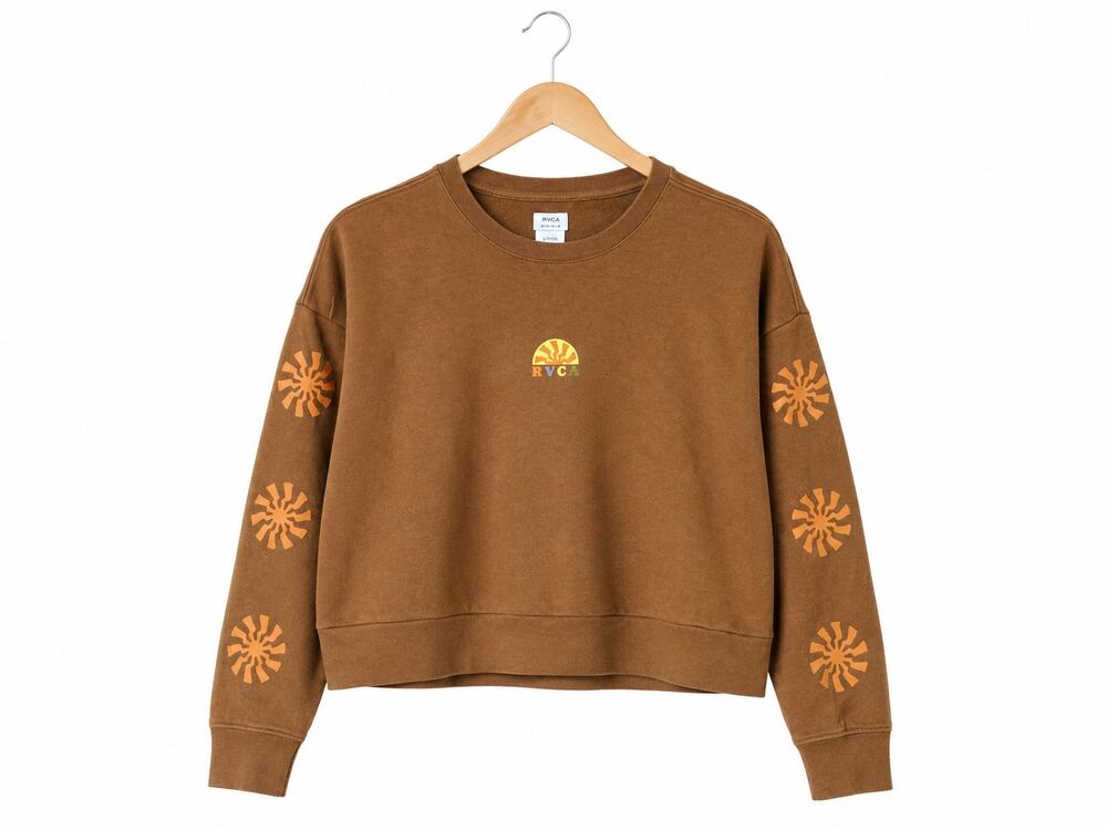RVCA Brown Cropped Sweatshirt Sunburst Sleeve Graphic S